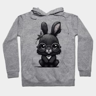 Cute cute black rabbit with glasses Hoodie